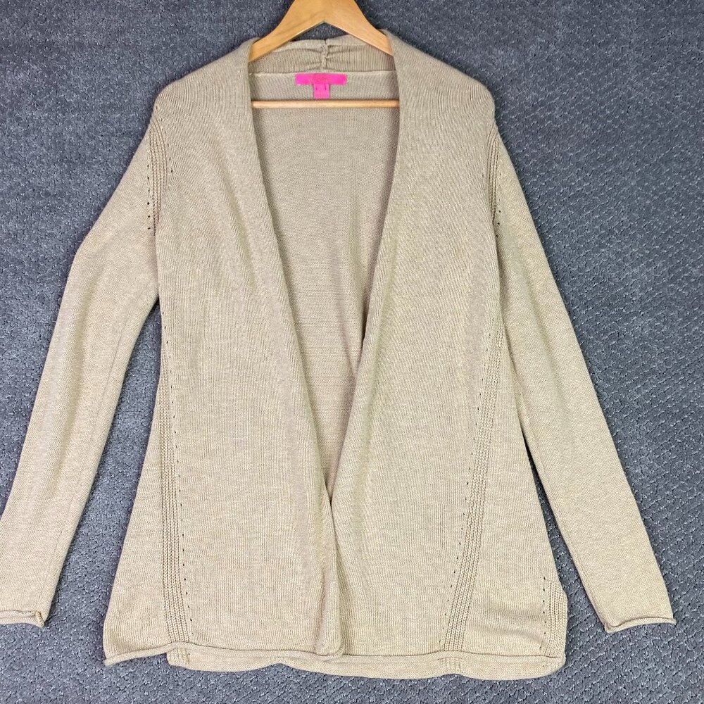 Lilly Pulitzer Open Front Cardigan Sweater Women's Small Gold Metallic Cashmere